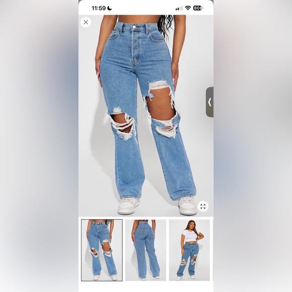 FASHION NOVA drive you crazy ripped non stretch straight Jeans - Picture 2 of 6